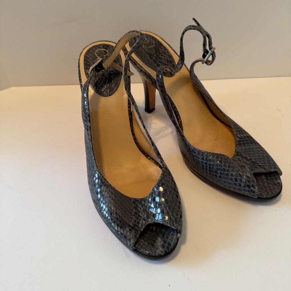 Cole Haan Women's Snake Skin Open Toe Sling Back Heels Size 8.5 Super Cute